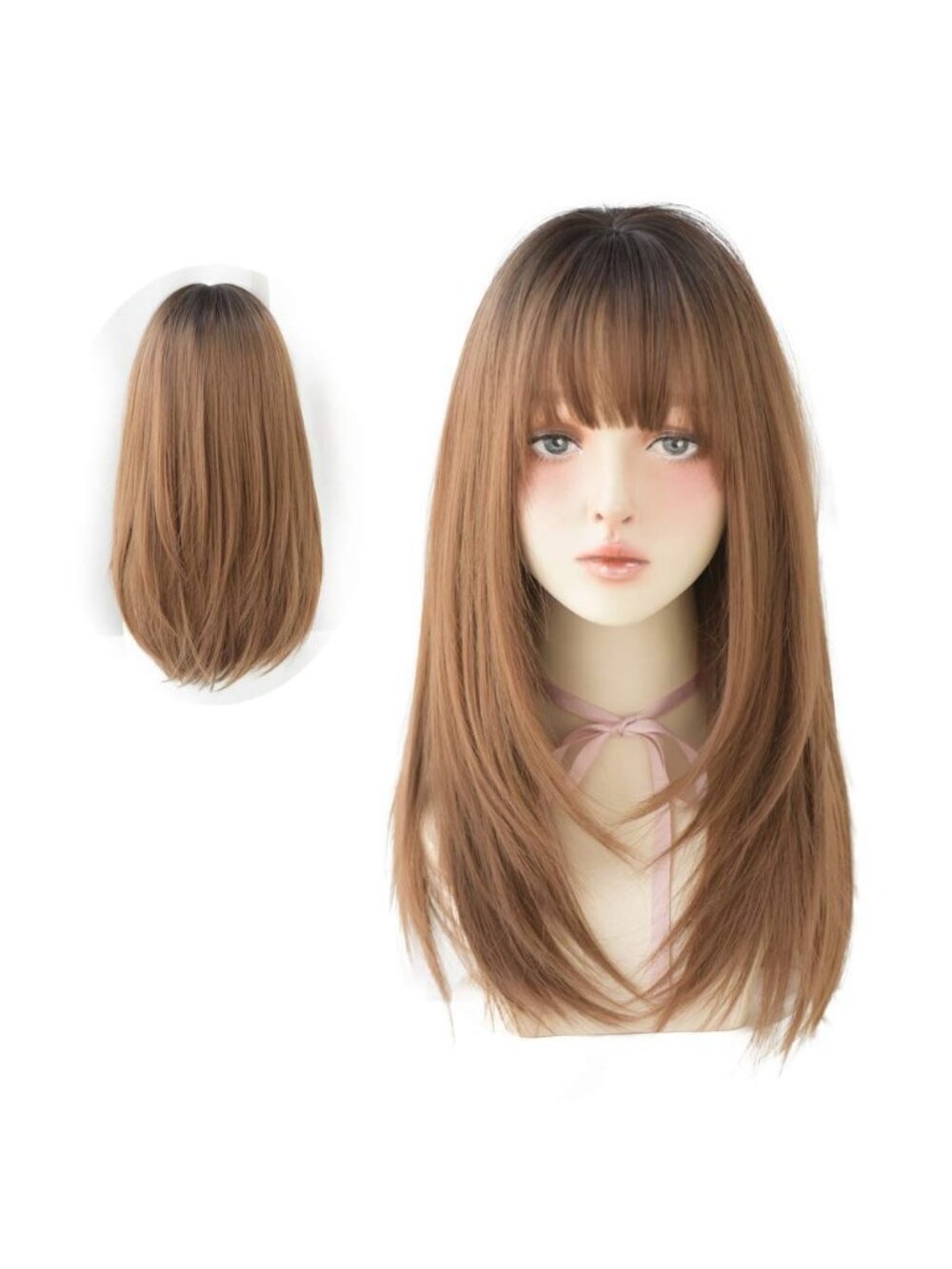 Women's Brown Heat Resistant Synthetic High Density Straight Wigs Bangs